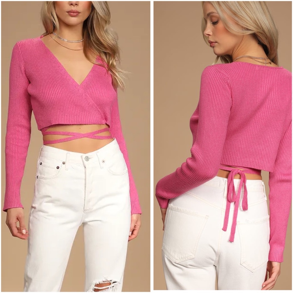 New in Package Lulu’s Lush Pink Cropped Wrapped Waist Sweater